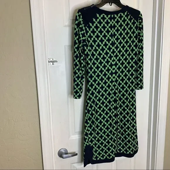 Donna Morgan Navy and Green Geometric Print Dress Size 6 - Picture 8 of 10